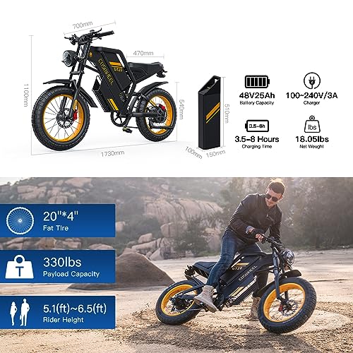 COSWHEEL GT20 Electric Bike for Adults, Electric Dirt Bike with 1500W Motor 48V/25Ah Removable Battery, Up to 31MPH & 93 Miles, Electric Motorcycle with 7-Speed, 20" x 4.0 Fat Tire Ebikes for Adults
