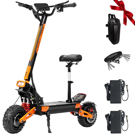 ZSNAKE Electric Scooter for Adults Dual Motors 5600W Up to 50 MPH 60V 28Ah Battery 55 Miles Range, 11" Tubeless Off-Road Tire Sports Folding E-Scooter with Detachable Seat