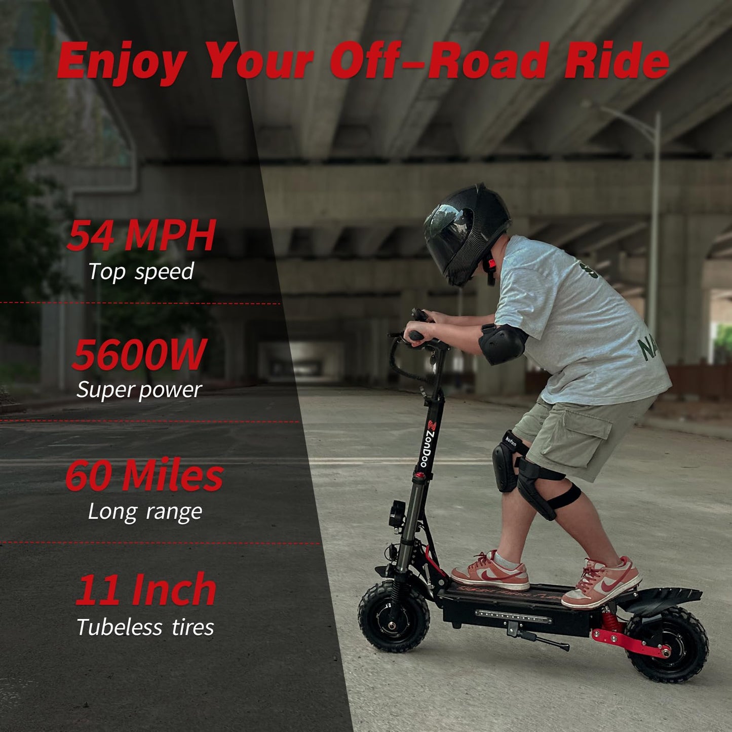 Adult Electric Scooter 50 MPH, 5600W Dual Motors 60 Miles Range, Hydraulic Suspensions and Dual Oil Brakes All Terrain ZonDoo ZO03 Scooter Electric with Seat for Heavy Adults