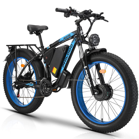 PHILODO Electric Bike for Adults, 48V 23Ah Fat Tire Ebike Dual Motor AWD 2000W 35MPH Electric Bicycles 21-Speed with Ignition Lock Hydraulic Disc Brakes