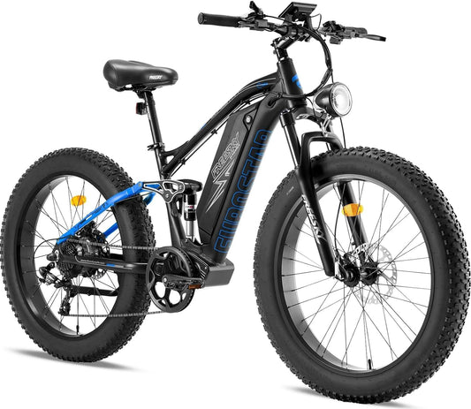 FREESKY Electric Bike for Adults - 1000W/Peak 1500W, 33MPH, 48V 20Ah Battery Ebike, 26" Fat Tire, Full Suspension Electric Bicycle with Shimano 7-Speed Gears & Dual 4-Piston Hydraulic Disc Brakes