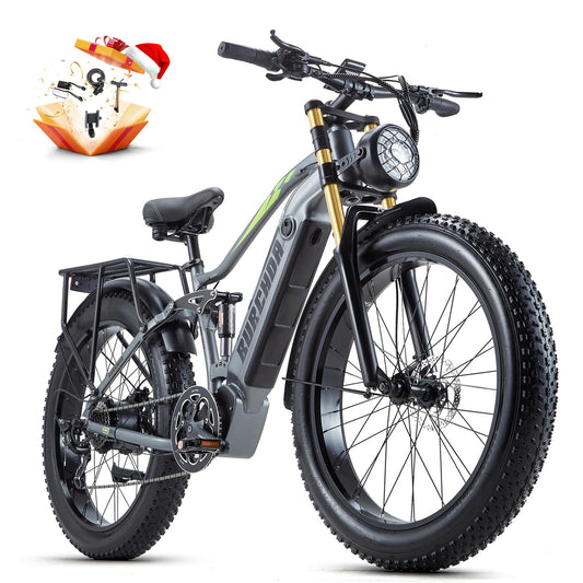 BIGUODIR Adults Electric Bike 1000W, 120Miles & 48V 30AH LG Cells Battery, 26''x4.0 Inch Fat Tire Full Suspension E bike, 30MPH Dual Hydraulic Disc Brakes, Snow Beach Mountain Electric Cruiser Bike