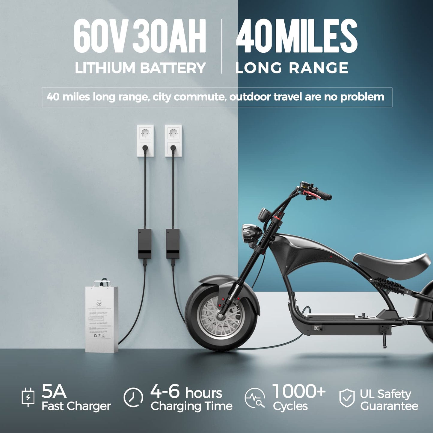 eAhora DOT Approved M1P Electric Motorcycle for Adults, 37MPH 2000W Motor 60V 30Ah Lithium Battery 40+ Miles, 12in Vacuum Tires Full Suspension Dual Hydraulic Brakes, 1-2 Person Street Legal Bike