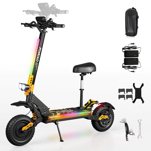 60V Electric Scooter Adults 5000W Dual Motors Top Speed 47MPH, 60V 21Ah Range 55 Miles, 12" All-terrain Tires Foldable Fast Scooter with Seat, E-Scooter for Mountains, off-road, Road, Snow