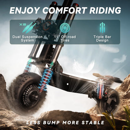 ONECNA Electric Scooter High Power 5600W Dual Motors Up to 50 MPH and 60 Miles Range, 11" Off-Road Tires Commuting Electric Scooter for Adults with Detachable Seat