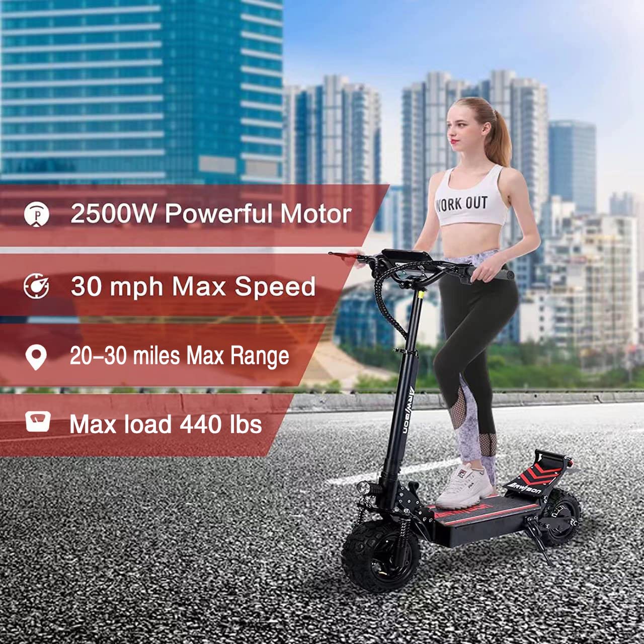 Arwibon Electric Kick Scooter for Adults - 2500W Motor, Up to 30 MPH & 20-30 Miles, 48V/16AH, 11'' Heavy Duty Vacuum Off-Road Tire, Disc Braking, Adult Electric