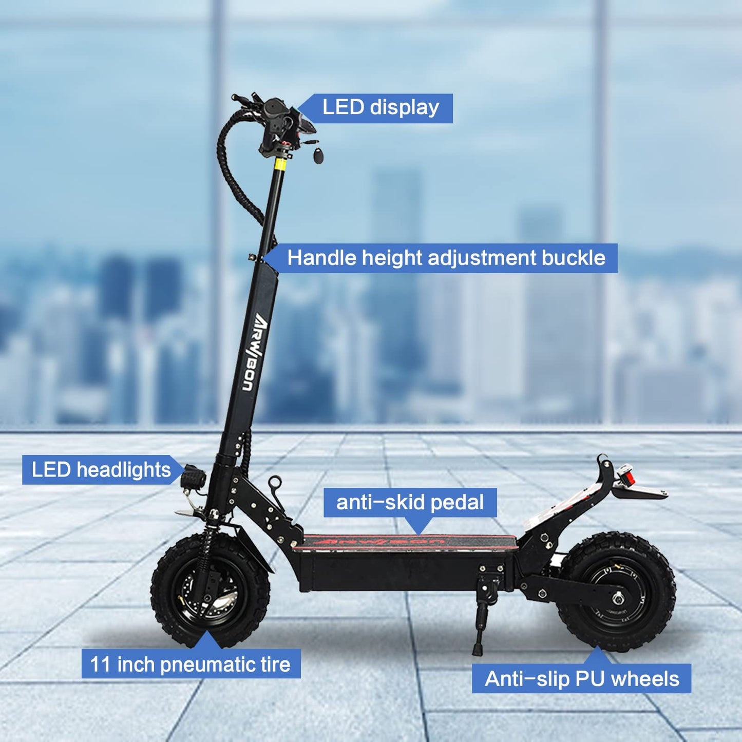 Arwibon Electric Kick Scooter for Adults - 2500W Motor, Up to 30 MPH & 20-30 Miles, 48V/16AH, 11'' Heavy Duty Vacuum Off-Road Tire, Disc Braking, Adult Electric