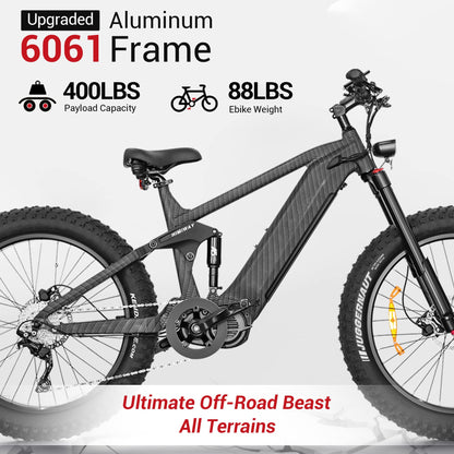 Himiway Cobra Pro Adult Electric Mountain Bike, 1000W E-Bike 48V 20Ah 80MI Max Range, Four-Bar Linkage Suspension, 26"x4.8" Fat Tire Electric Bicycles, 31MPH, 10 Speed System